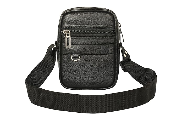 Black faux leather small sling bag for men-kameeezstudio
