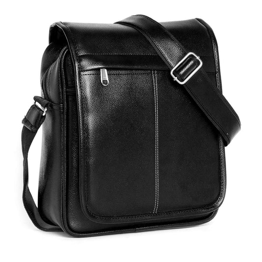 Black faux leather silders sling bag for men-kameeezsudio