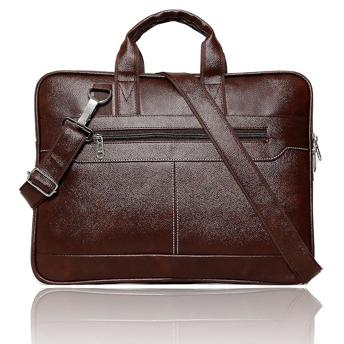 Brown faux leather professional messenger bag for men