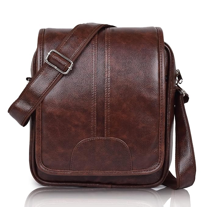 Brown faux leather silders sling bag for men-KameeezStudio