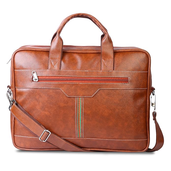Tan faux leather professional messenger bag for men